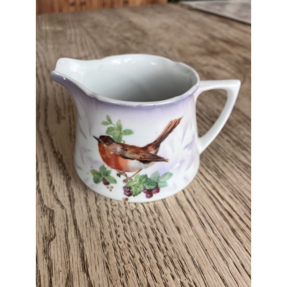 Antique Porcelain Leuchtenburg Creamer Pitcher Hand Painted Bird Design Germany